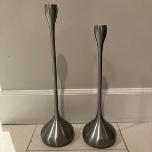 Partylite 2 silver tall candle stick holders.   EUC!   Heavy!  14” and 16” tall